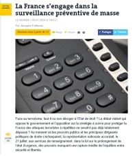 [LeMonde] La France s’engage dans la surveillance préventive de masse