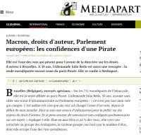 [Mediapart] Macron, droits d'auteur, Parlement européen: les confidences d'une Pirate