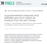 [LeMonde] Le gouvernement américain veut identifier plus d’un million de visiteurs d’un site anti-Trump