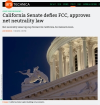 [ArsTechnica] California Senate defies FCC, approves net neutrality law