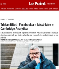 [LePoint] Tristan Nitot : Facebook a « laissé faire » Cambridge Analytica