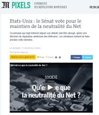 [LeMonde] Etats-Unis : le Sénat vote pour le maintien de la neutralité du Net