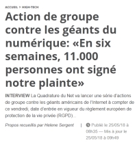 [20Minutes] Action de groupe contre les géants du numérique : « En six semaines, 11.000 personnes ont signé notre plainte »