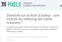 [LeMonde] Directive sur le droit d’auteur : une victoire du lobbying des GAFA, vraiment ?