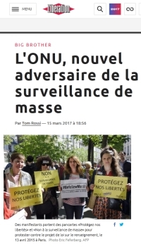 [Liberation] L'ONU, nouvel adversaire de la surveillance de masse