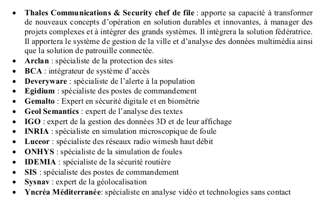 Les partenaires du projet « Safe City » piloté par Thales.