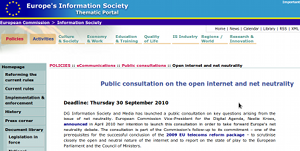 Consultation de la Commission européenne sur la neutralité du Net