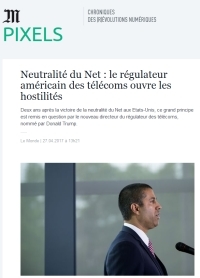 [LeMonde] Neutralité du Net : le régulateur américain des télécoms ouvre les hostilités