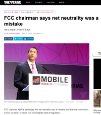 [TheVerge] FCC chairman says net neutrality was a mistake