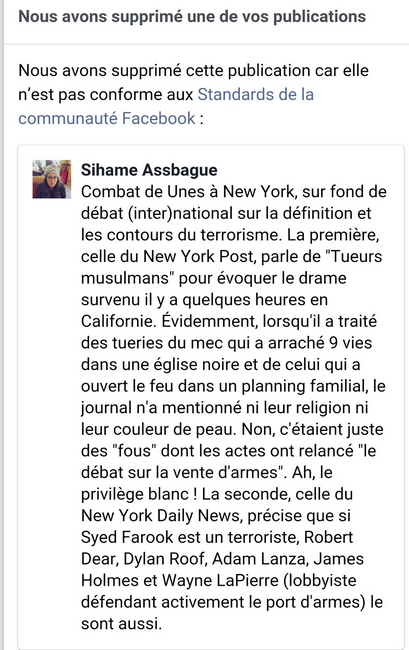 Sihame Assbague Censure Facebook